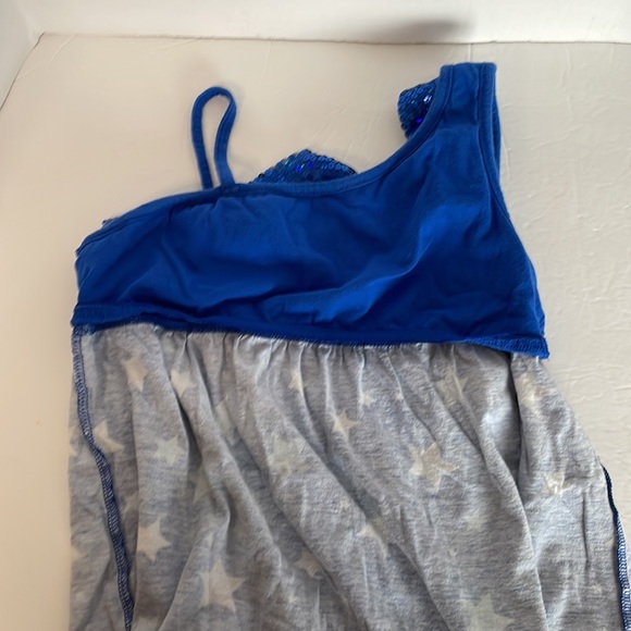 Justice one shoulder, blue & white tank with sequins and stars girls size 14 - Picture 9 of 10